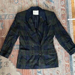 Casual Corner Navy and Green Plaid Blazer